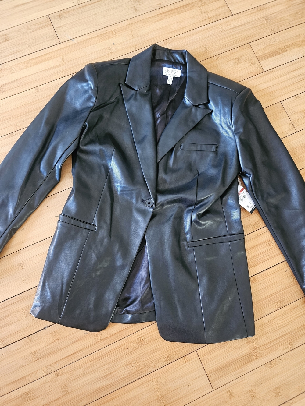 NWT Black Faux Leather Single-Button Blazer - Picture 5 of 5